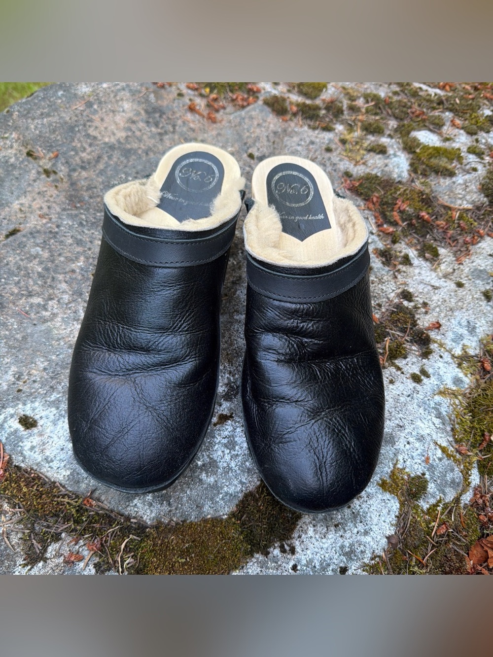 No. 6 Store Black Shearling Lined Wooden Clogs Size 42-43
